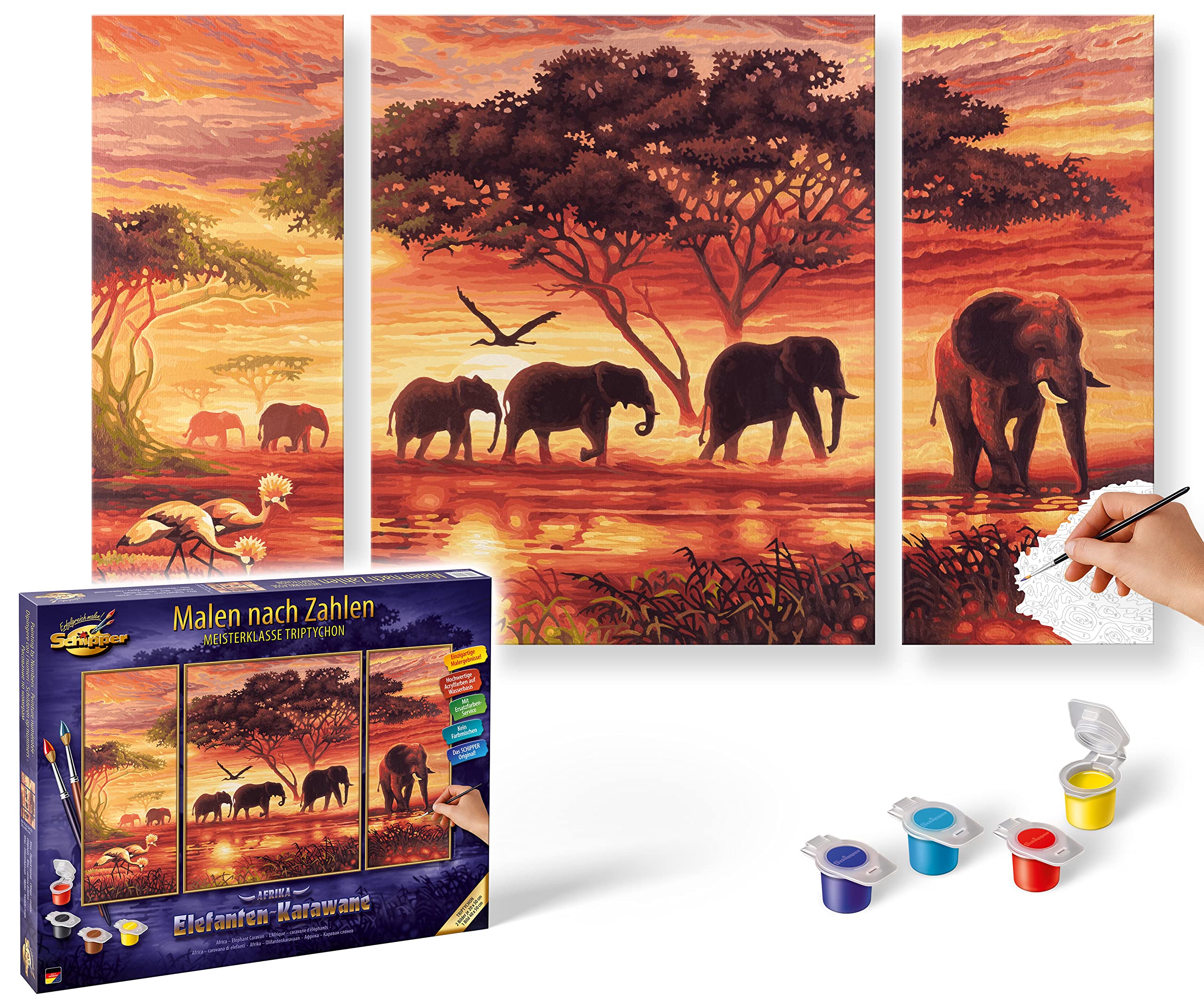 Schipper Mnz - Elefanten-Karawane - Exotische Natur Als Panorama-Kunstwerk 609260455 Elefant, Tierwelt, Gemälde, Grünland, Vogel