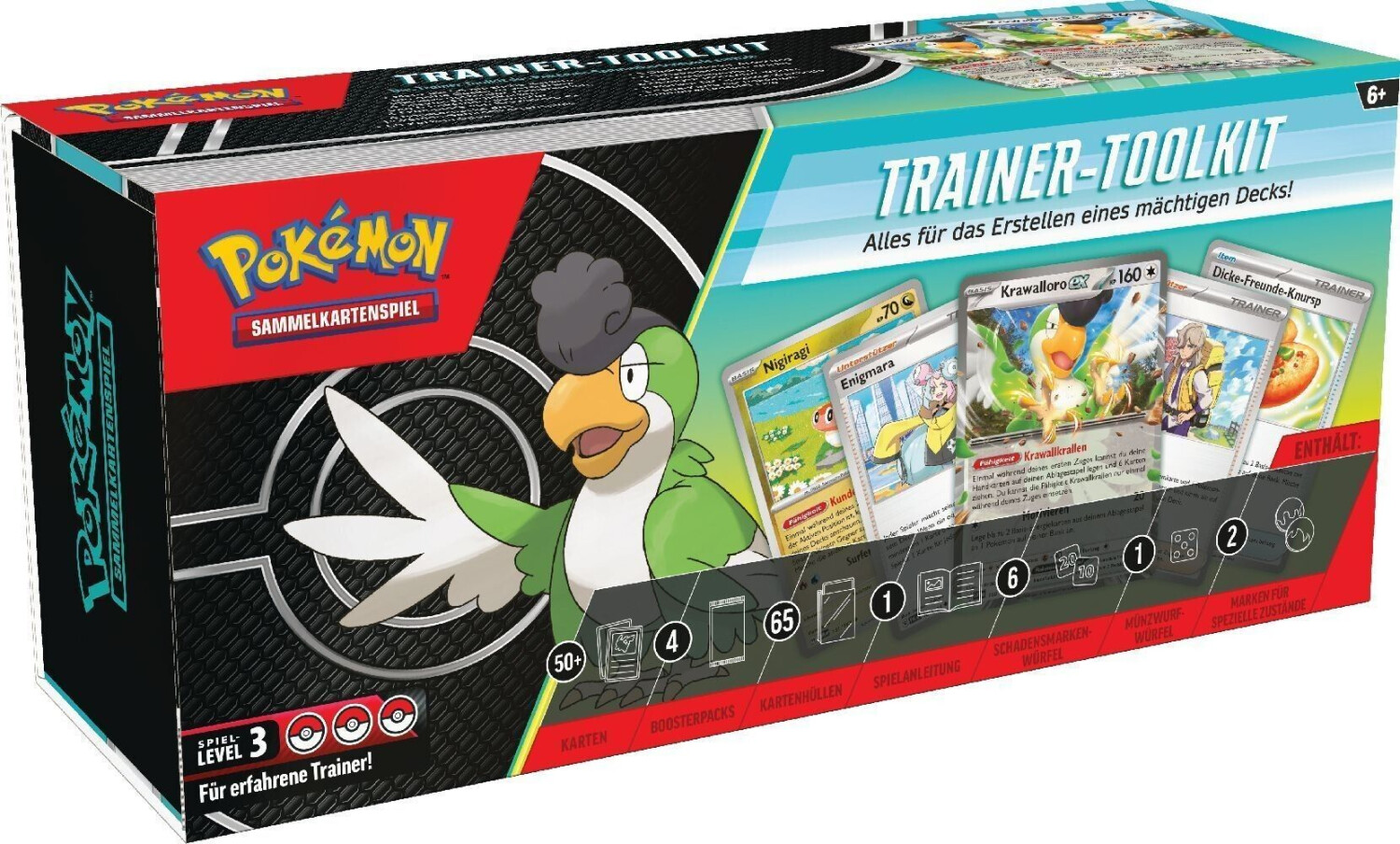 Pokemon, Sammelkartenspiel, Trainer-Toolkit, 2024, mit, 4, Boosterpacks, &, Krawalloro-ex, 45905, DE