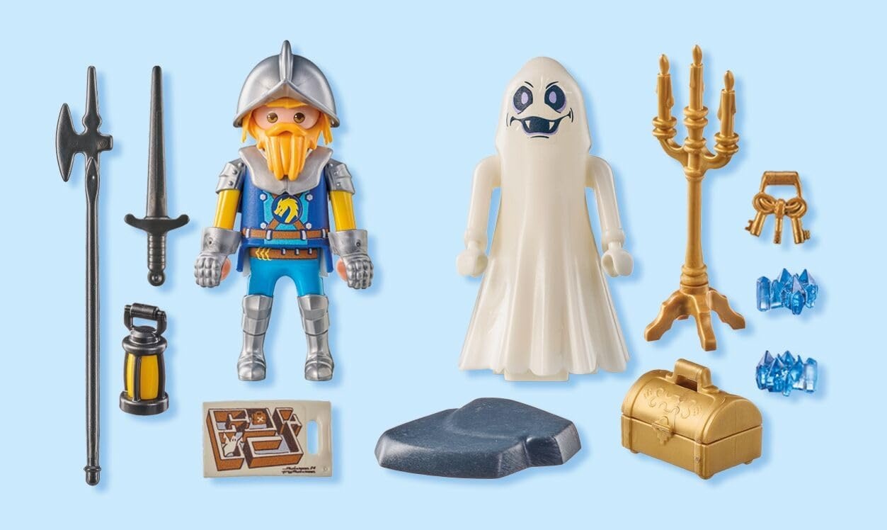 PLAYMOBIL 71797 - Novelmore: Schlossgespenst und Ritter mit Schatztruhe Schwert, Waffe, Figur, Dolch, Spielzeug
