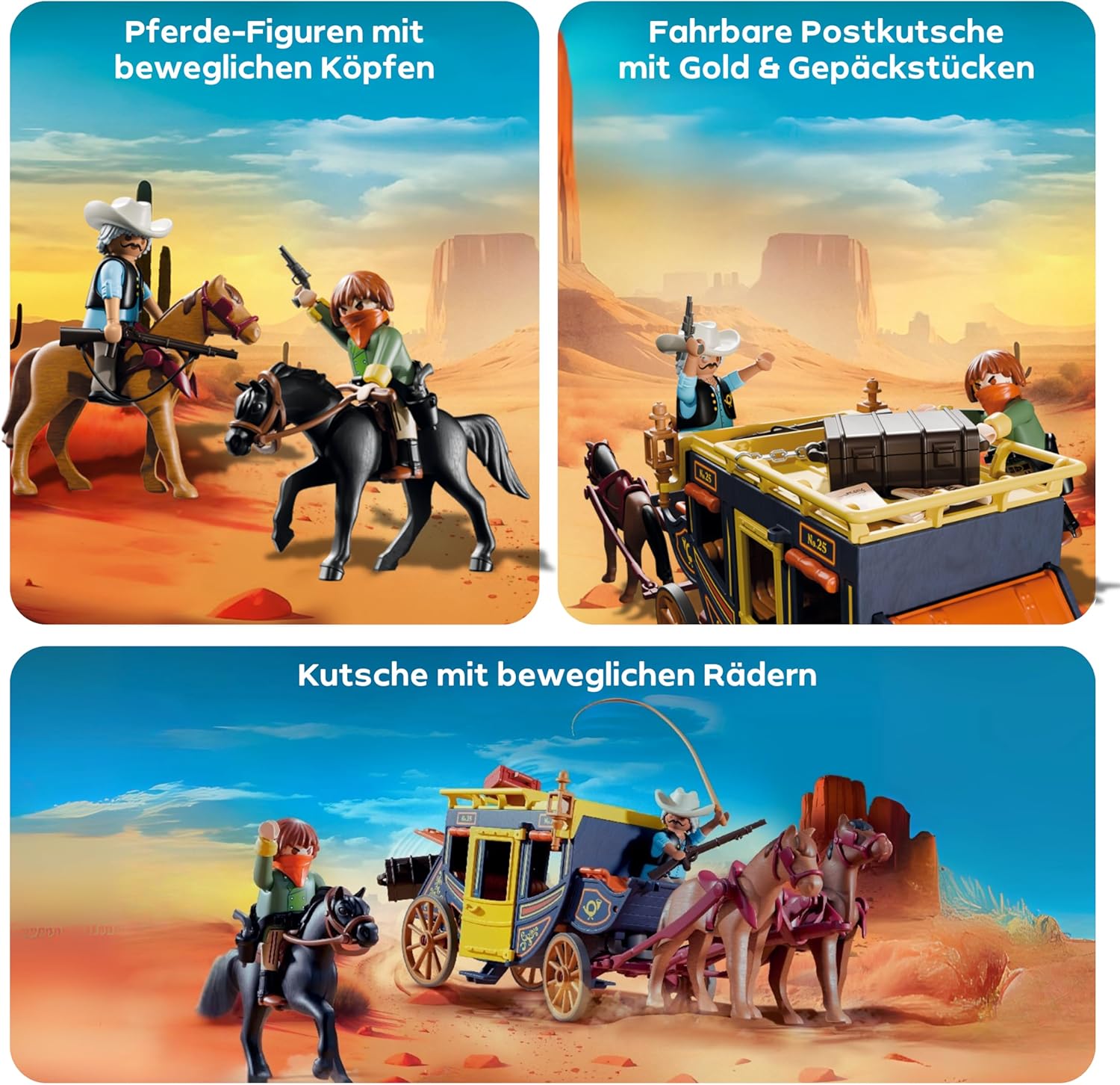 Playmobil Western 71862 – Verpackung mit Postkutsche, Pferden und Cowboys in Westernszene