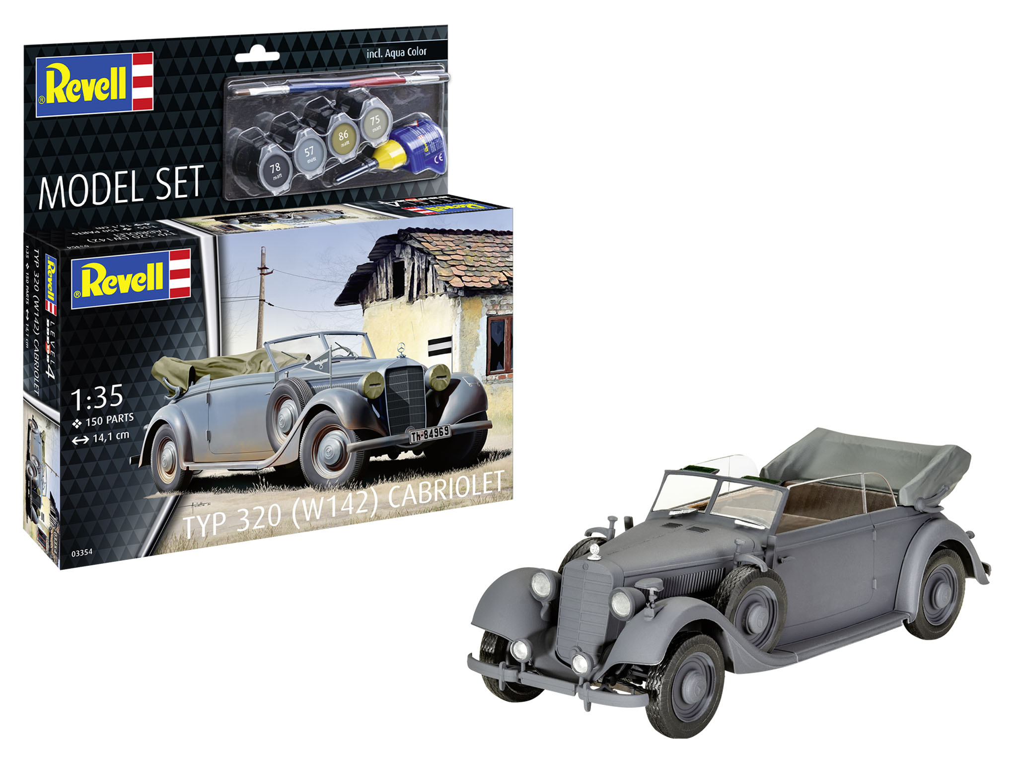 Revell, 63354, Model, Set, Typ, 320, W142, Cabriolet, Historisches, Fahrzeugmodell, im, Maßstab, 1:35, Rad, Sprach, Leichtmetallfelge, Auto, Reifen
