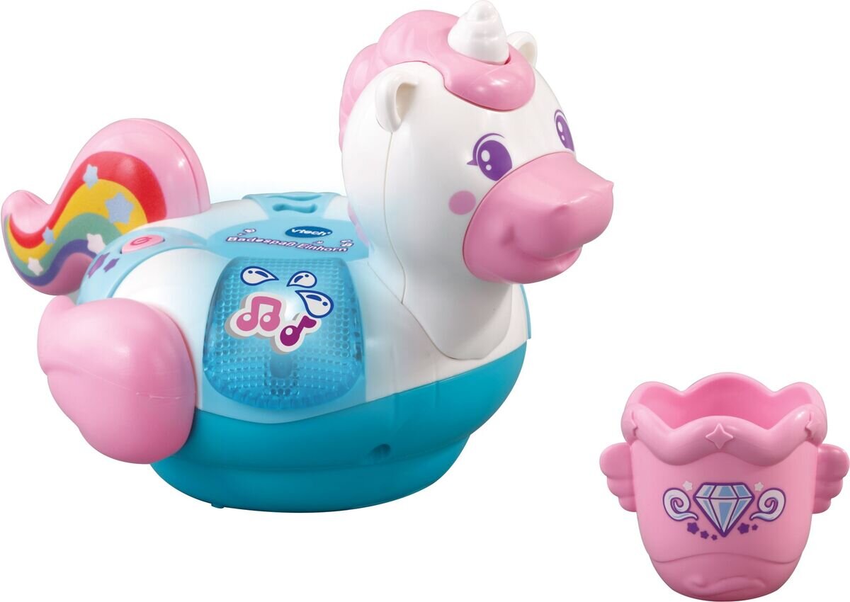 VTech Badespaß Einhorn Musikspielzeug für die Badewanne mit Lichttaste, 3 Liedern & 15 Melodien, inklusive Eimer, wasserdichtes Batteriefach, Auto-Off, 12 Monate 5 Jahre,
