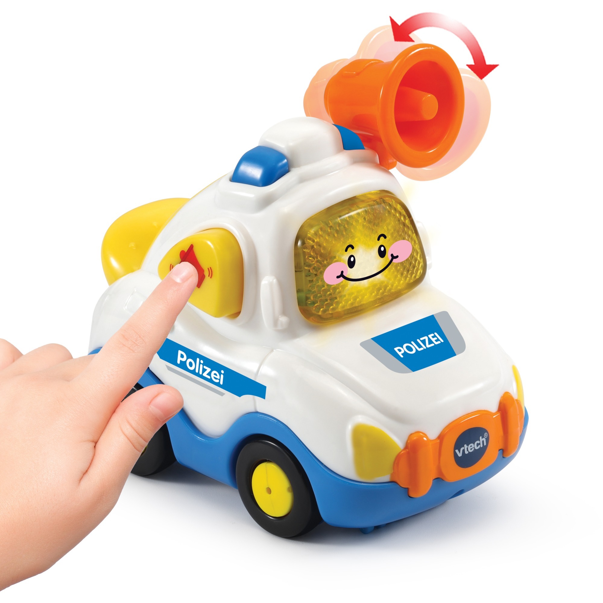VTech Tut Tut Baby Flitzer Polizeiauto mit leuchtender Taste, fröhlichen Sätzen, 3 Singliedern & 6 Kindermelodien, reagiert auf Radbewegung & magische Sensoren, kindersicheres Batteriefach, ab 12 Monaten,