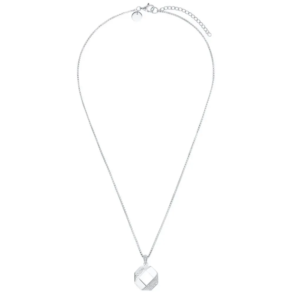 JOOP! Halskette aus rhodiniertem 925 Sterling Silber, Anhänger mit Zirkonia, Venezianerkette, 45+5 cm, Damen