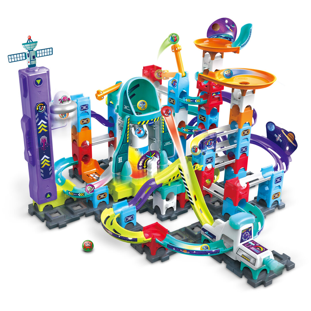 VTech Marble Rush Space Magnetic Set XL300 E aus Kunststoff  119 Teile, inkl. elektronischem Modul, 5 MarBalls  5 magnetischer Kugeln, U-Kurve, UFO-Aufzug, magnetischer Pendel, fördert Motorik & räumliches Denken, ab 4 J., Spielzeug, Spielbereich