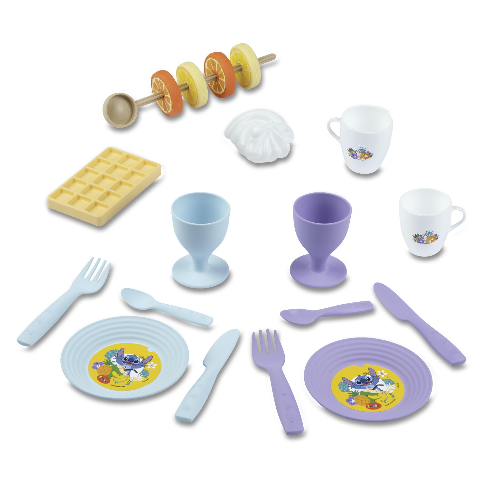 Smoby Stitch Picknickkorb 19-teilig ab 3 Jahren Smoby Stitch Picknickkorb mit 19 Teilen Tassen, Teller, Besteck, Milchkännchen, Zuckerbehälter, Sticker, 26,5 × 19 × 13 cm, ab 3 Jahren, Besteck, Gabel, Löffel, Tasse, Teller