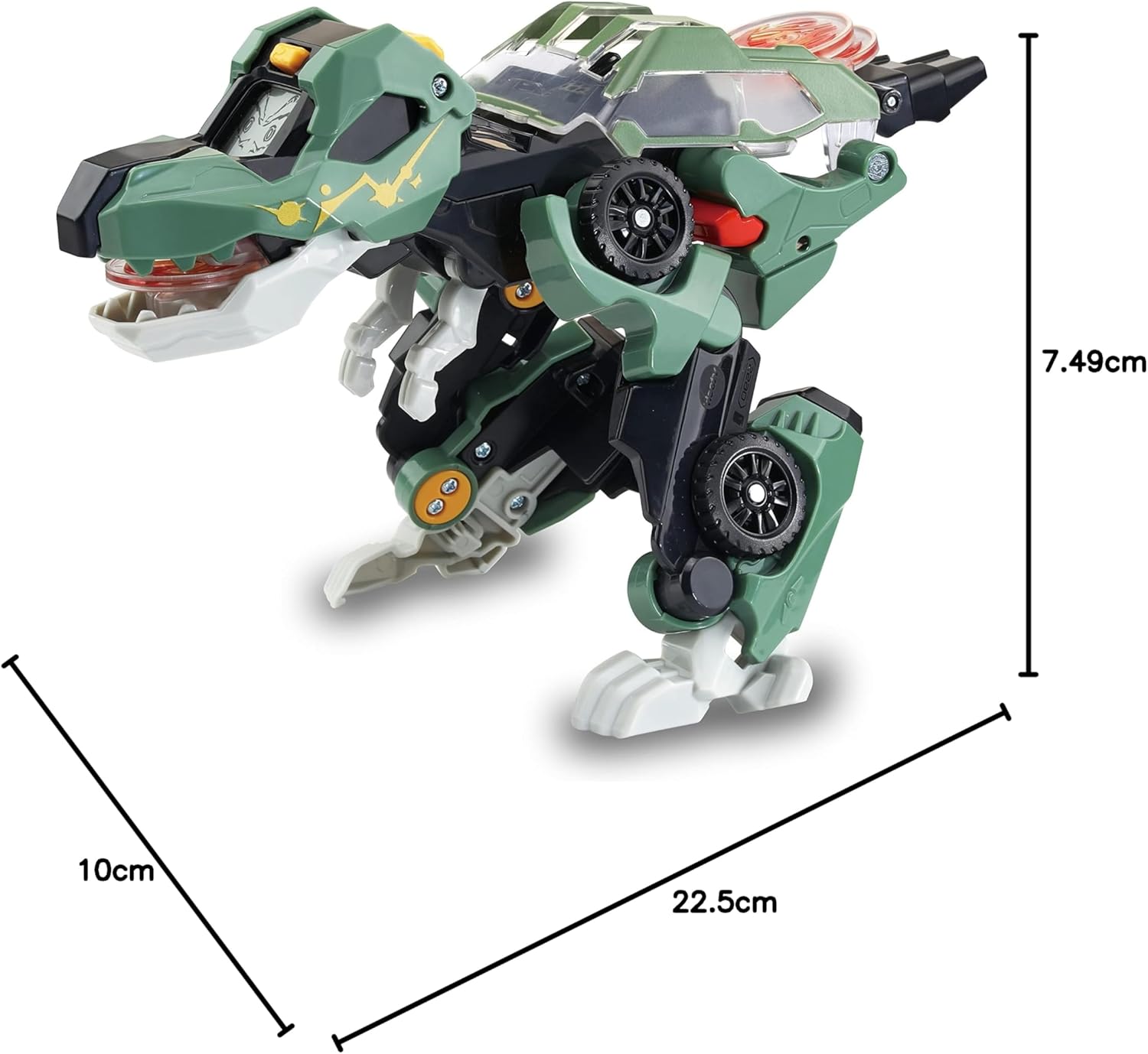 VTech Switch & Go Dinos Launcher-T-Rex, interaktives Dino-Spielzeug ab 3 Jahren VTech Switch & Go Dinos Launcher-T-Rex aus grünem Kunststoff, verwandelt sich von Dino zu Fahrzeug, LCD-Effekte, 3 Launch Discs, Sound & Modus-Sätze, kindersicheres Batteriefach, ab 3 J.,