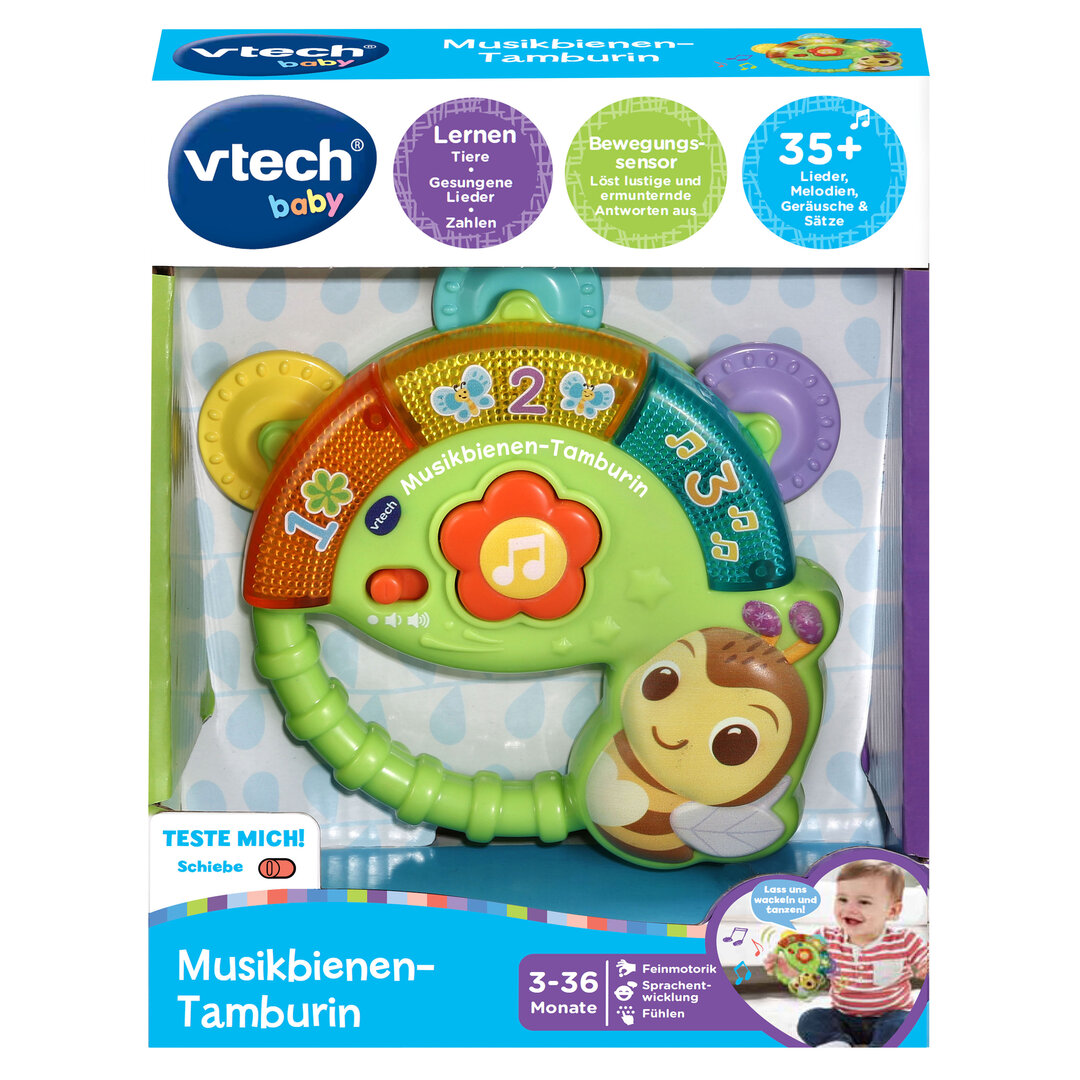 VTech, Musikbienen-Tamburin, 80-558604, Spielzeug, Baby, Person, Rassel, Gesicht