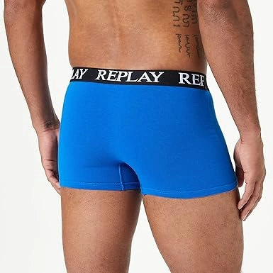 REPLAY Herren Boxershorts I101102BBG - Schwarz/Grau/Blau, 3er Pack mit Logo-Bund