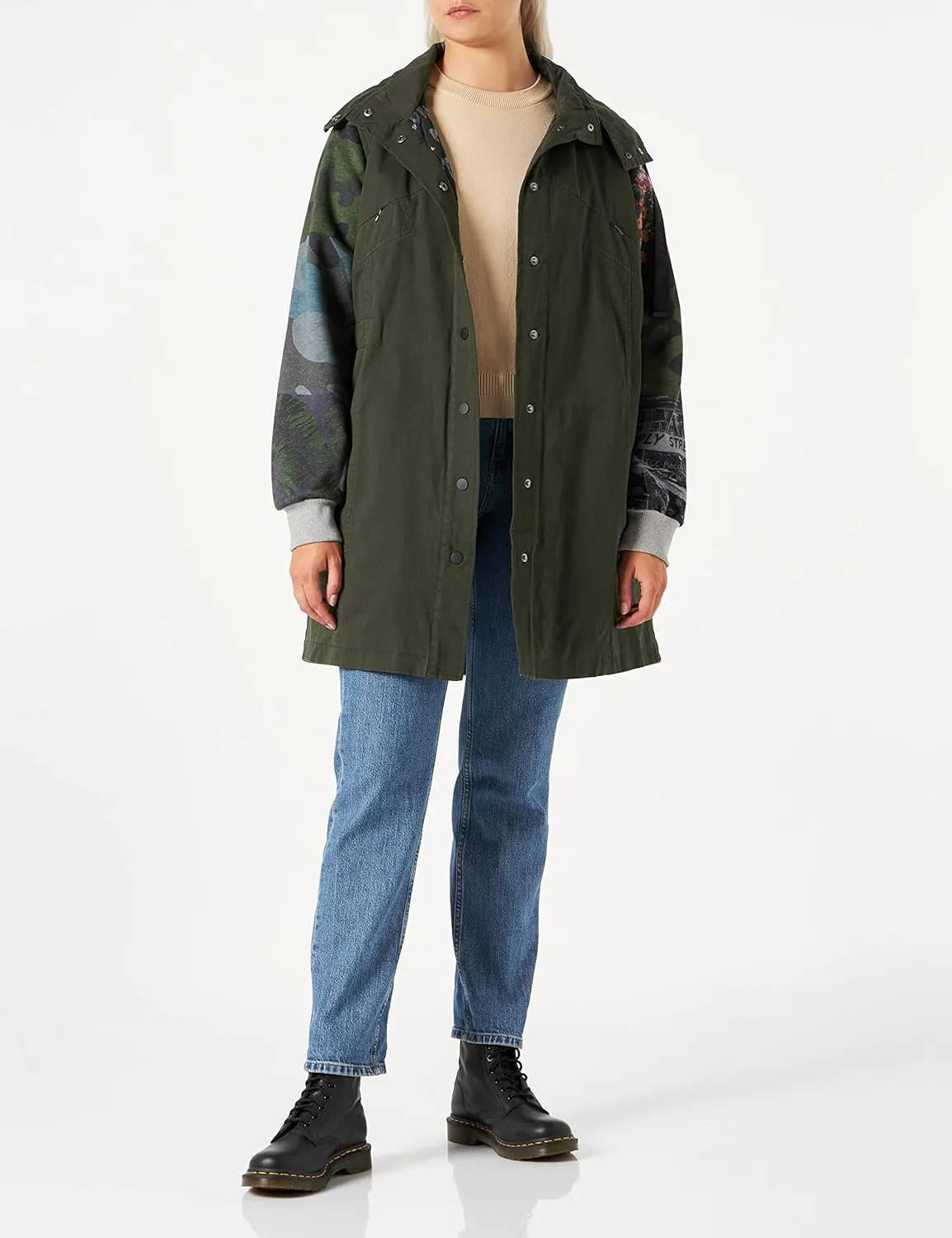 Desigual Damen Parka - Khaki, Camouflage-Ärmel, XL 22WWEWAG4092 GR. XL