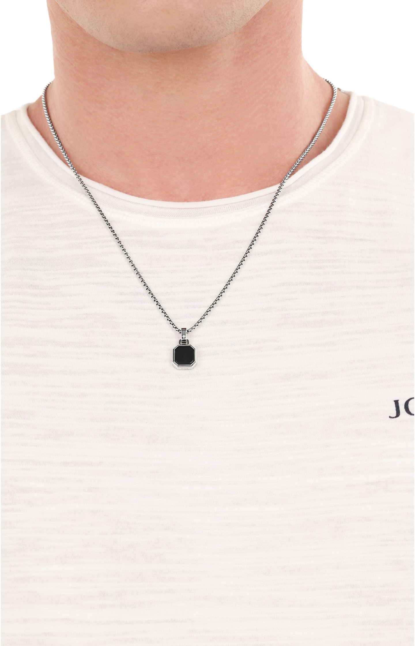 JOOP! Halskette Herren aus Edelstahl, Venezianerkette mit Anhänger und Linienstein, 55+5 cm