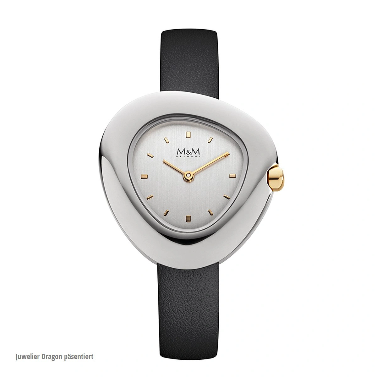 M&M M11924-462 Damen Armbanduhr Edelstahl bicolor & schwarzes Lederarmband