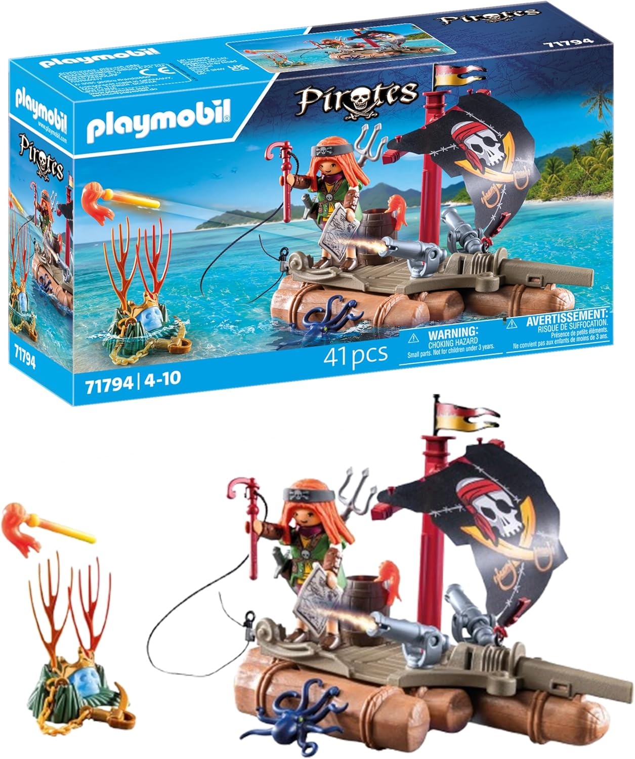 PLAYMOBIL, 71794, Pirates:, Schatzbergung, auf, Piratenfloß, mit, Balliste, &, Piranhas