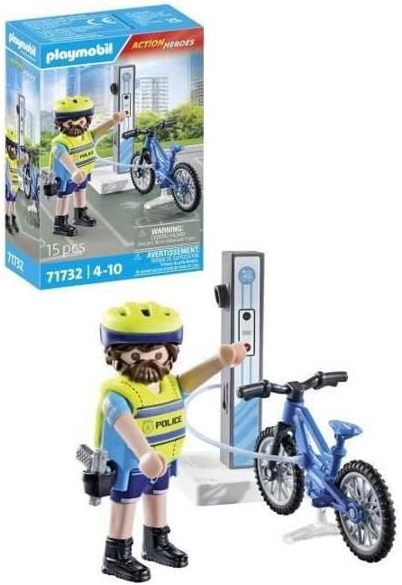 PLAYMOBIL, 71732, Action, Heroes:, Polizei, Fahrradstreife, mit, E-Bike, und, Ladestation, Person, Helm, E-Scooter, Transport, Fahrzeug