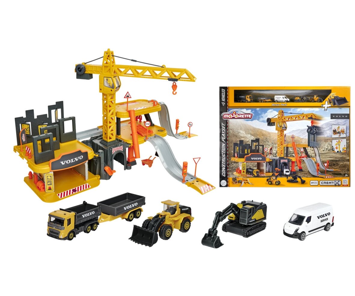 Majorette, Creatix, Construction, Spielset, +, 5, Volvo, Baufahrzeuge, 212050032, Baugewerbe, Baukran, Spielzeug, Auto, Rad