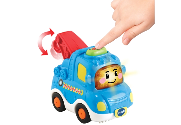 VTech Tut Tut Baby Flitzer Abschleppfahrzeug mit fröhlichen Sätzen, 3 Lieder & 6 Melodien, leuchtender Taste, reagiert auf Radbewegung & magische Sensoren, kindersicheres Batteriefach, ab 12 Monaten,
