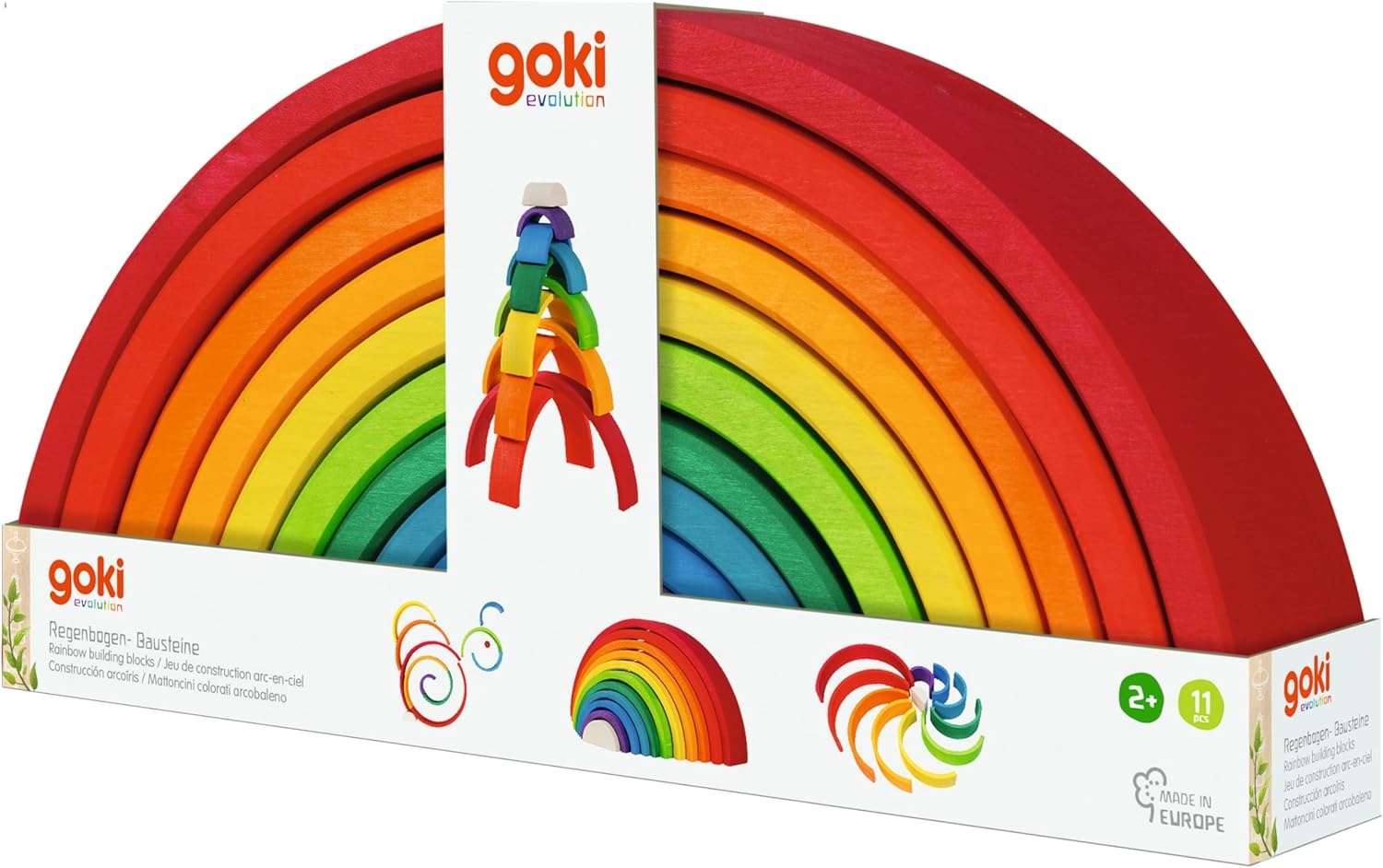 GOKI 58478 Regenbogen - Stapelspiel aus Ahornholz. goki evolution
