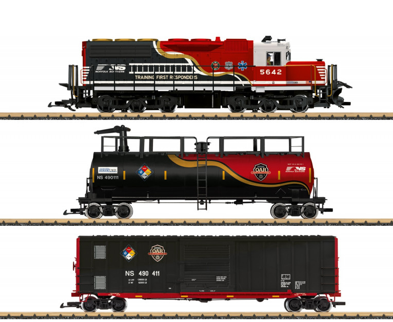LGB, L29911, Feuerlöschzug, Hilfsund, Trainingszug, USA, NS, Eisenbahn, Lokomotive, Zug, Fahrzeug, Rad