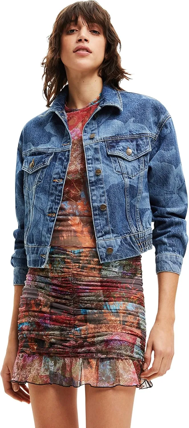 Desigual Damen Jeansjacke - Blau, mit floralem Muster 22WWED555053 GR. XL