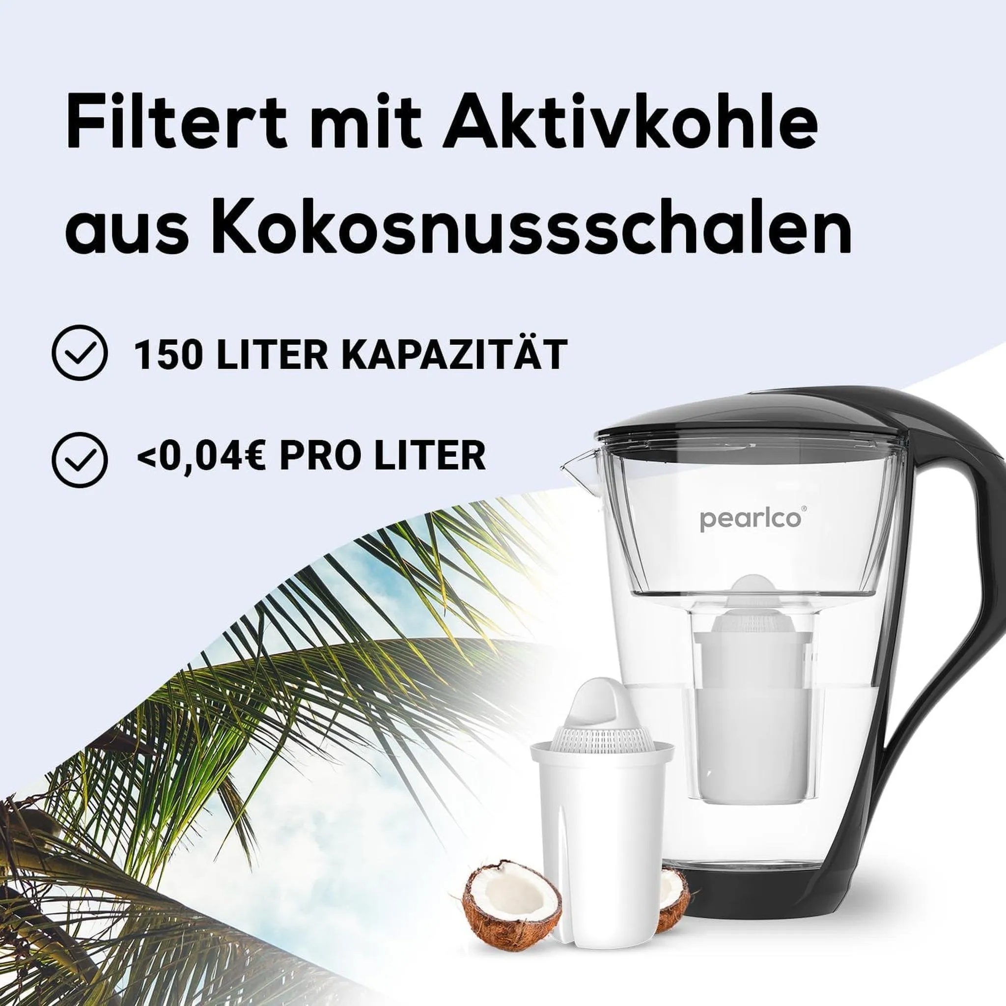 PEARLCO 234470 Glas-Wasserfilter inkl. 1 Kartusche Schwarz