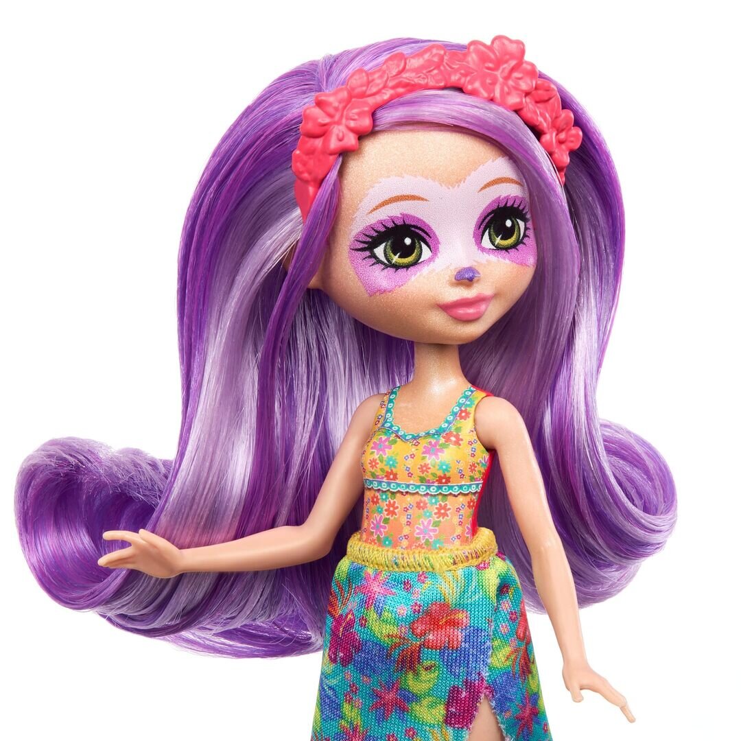 Enchantimals – Sabindra Sloth Puppe mit tierischem Freund Tang, abnehmbar, ab 4 J., Mattel, Enchantimals, Sunshine, Beach, Sabindra, Sloth, Puppe, HRX82