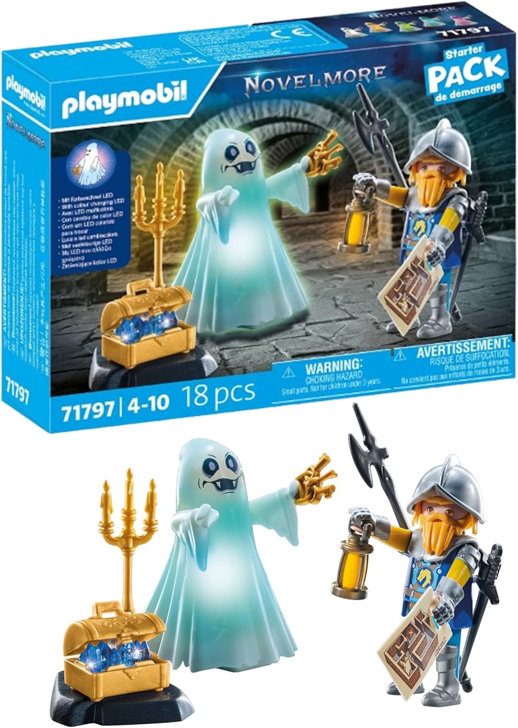 PLAYMOBIL, 71797, Novelmore:, Schlossgespenst, und, Ritter, mit, Schatztruhe, Person, Figur