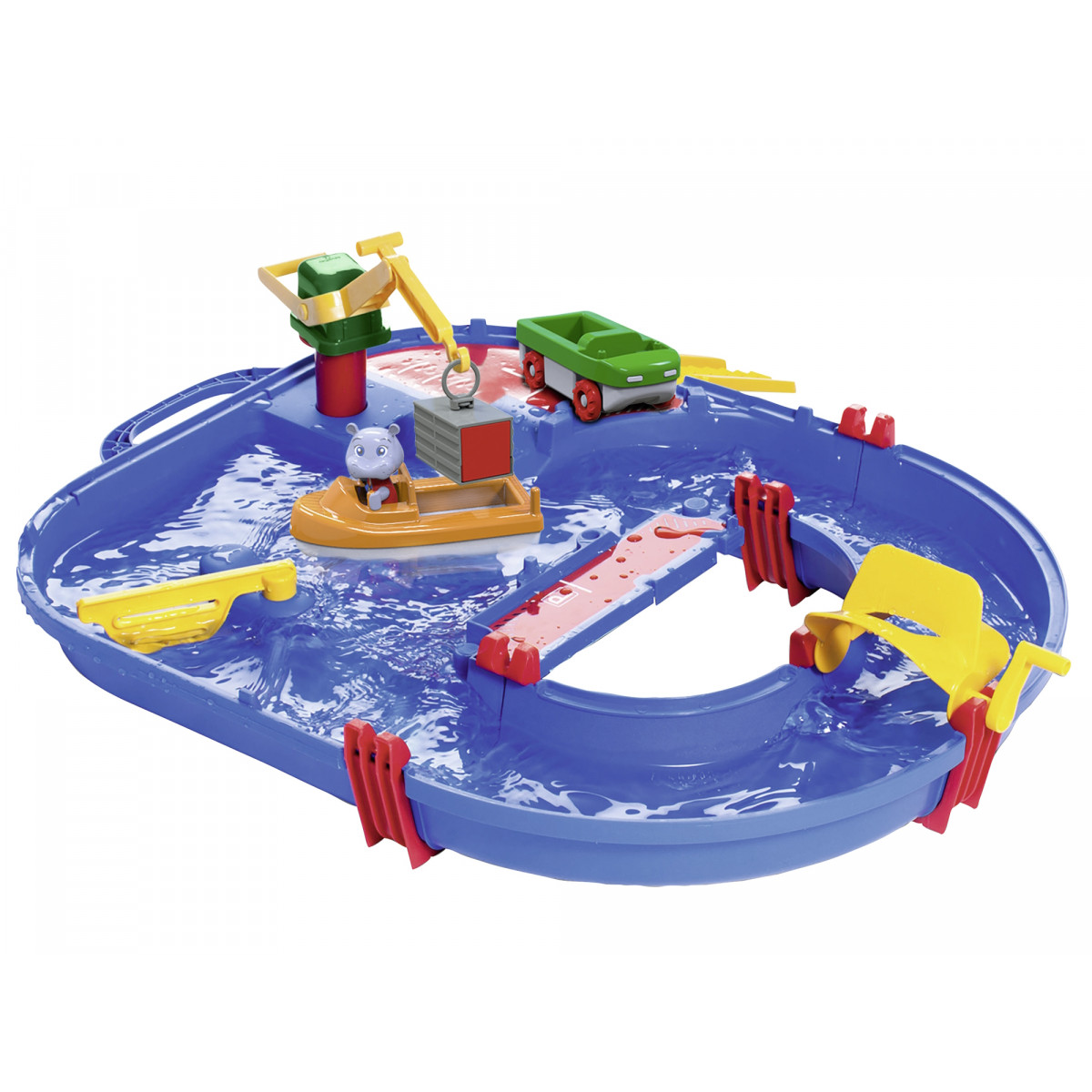 Aquaplay, 8700001501, Start, Set, Wasserbahn, für, wenig, Platz, mit, 21, Teilen, inklusive, 1, Hippo, Wilma, Amphibienauto, und, Containerboot