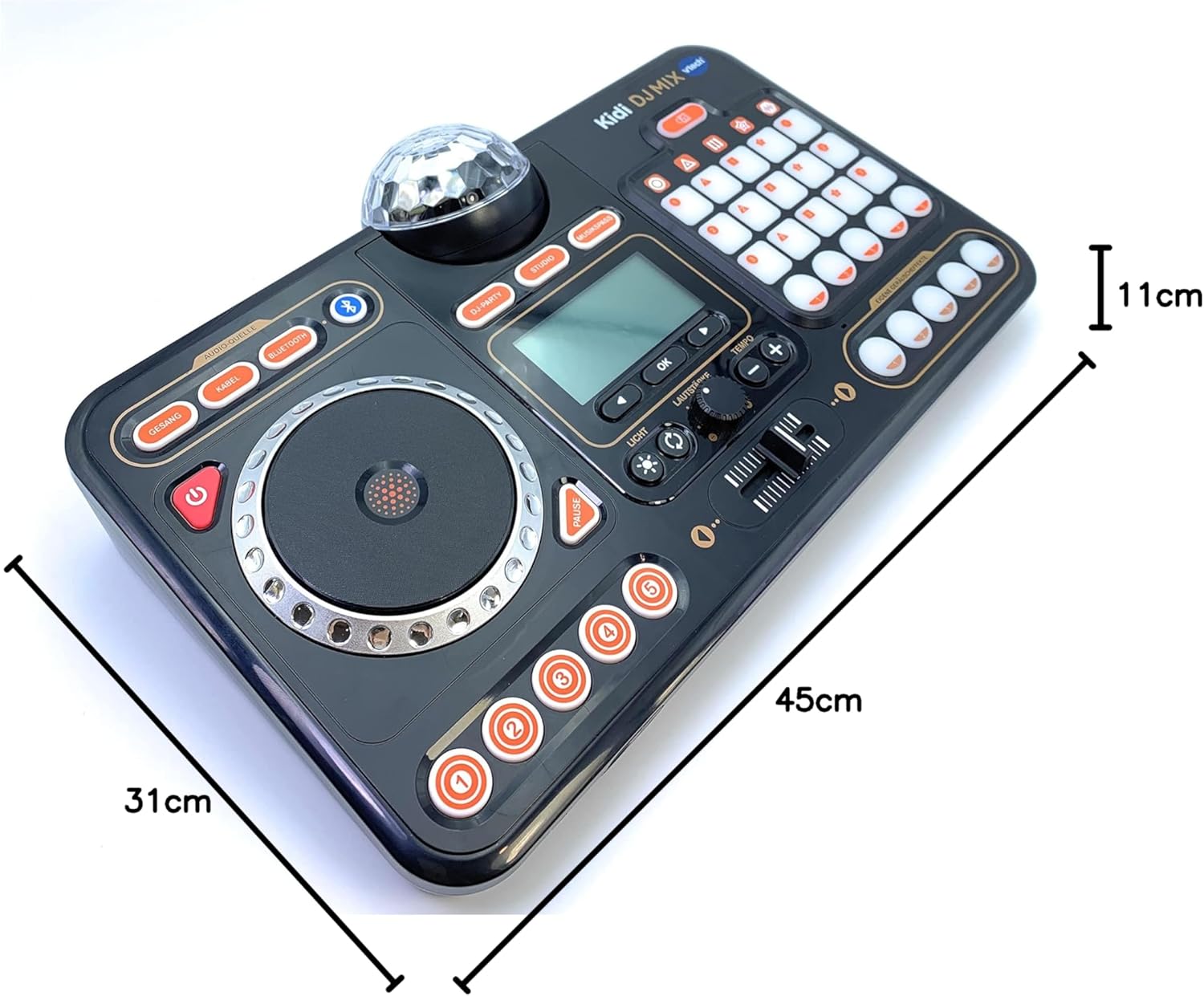 VTech Kidi DJ Mix Spielkonsole in Schwarz/Multicolor aus Kunststoff mit Jog-Wheel, LED-Sound-Pad, Crossfader, Mikrofon, Bluetooth, Disco-Licht & 15 Melodien, ab 6 J.,