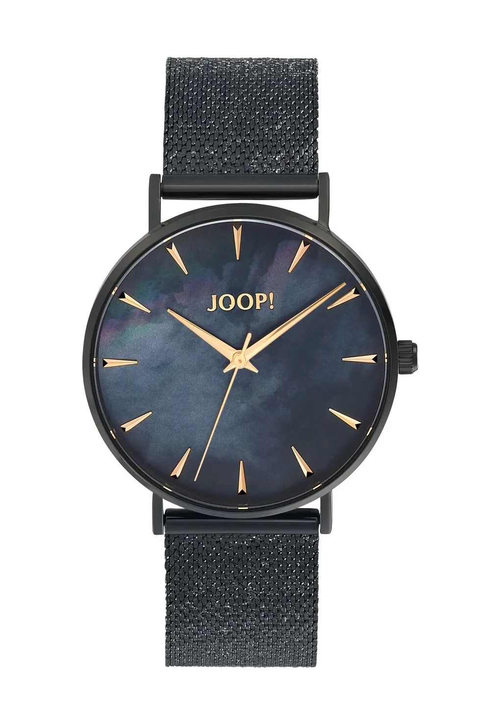 JOOP! Uhr - aus schwarzem Edelstahl, Perlmutt-Zifferblatt mit Regenbogeneffekt, Mesh-Armband, Citizen Miyota Uhrwerk, wasserdicht bis 5 bar, Damen