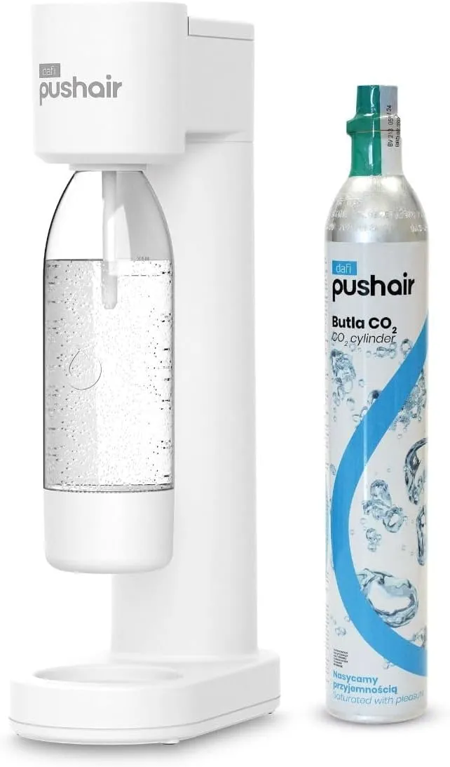 PEARLCO 079058 DAFI Wassersprudler Pushair inkl. CO₂-Zylinder und 0,7 l Flasche, Weiß