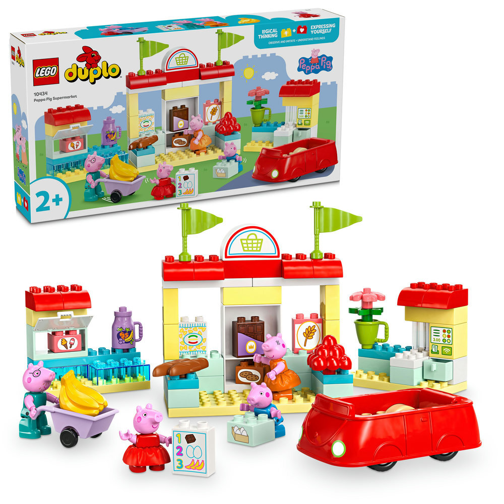 LEGO 10434 DUPLO Peppas Supermarkt: Lernspielzeug für Kinder ab 2 Jahre Spielzeug, Spielbereich, Maschine, Rad, Drinnen