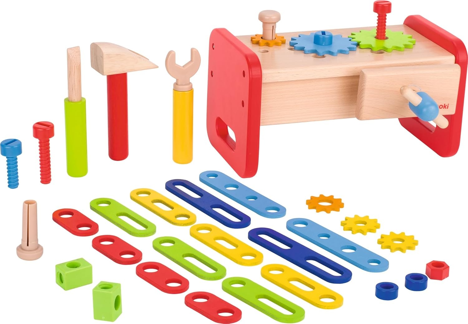 GOKI 58501 Werkbank - Holzspielzeug mit reichhaltigem Zubehör Band, Spielzeug
