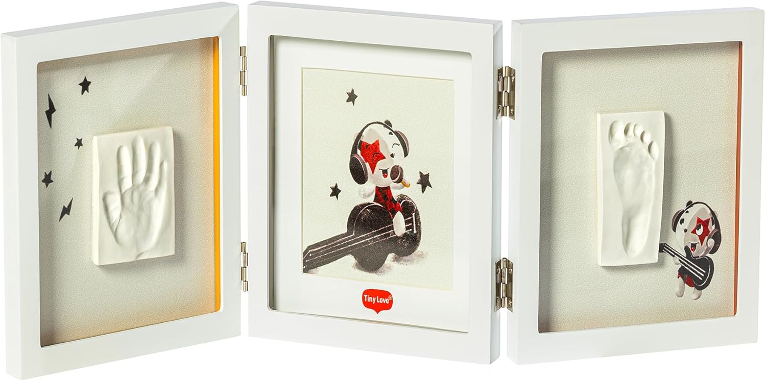 Tiny, Love, Double, Frame, White, Baby, Hand-, und, Fußabdruck-Set, im, weißen, Holzrahmen, Andenken, für, Neugeborene, Verpackung, Zubehör, und, Details, sichtbar