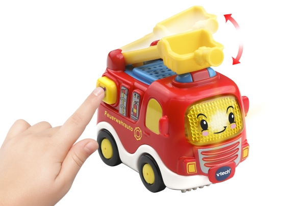 VTech Tut Tut Baby Flitzer Feuerwehrauto mit Lichttaste, 3 Singlieder & 6 Melodien, reagiert auf Radbewegung und magische Sensoren, kindersicheres Batteriefach, ab 12 Monaten,