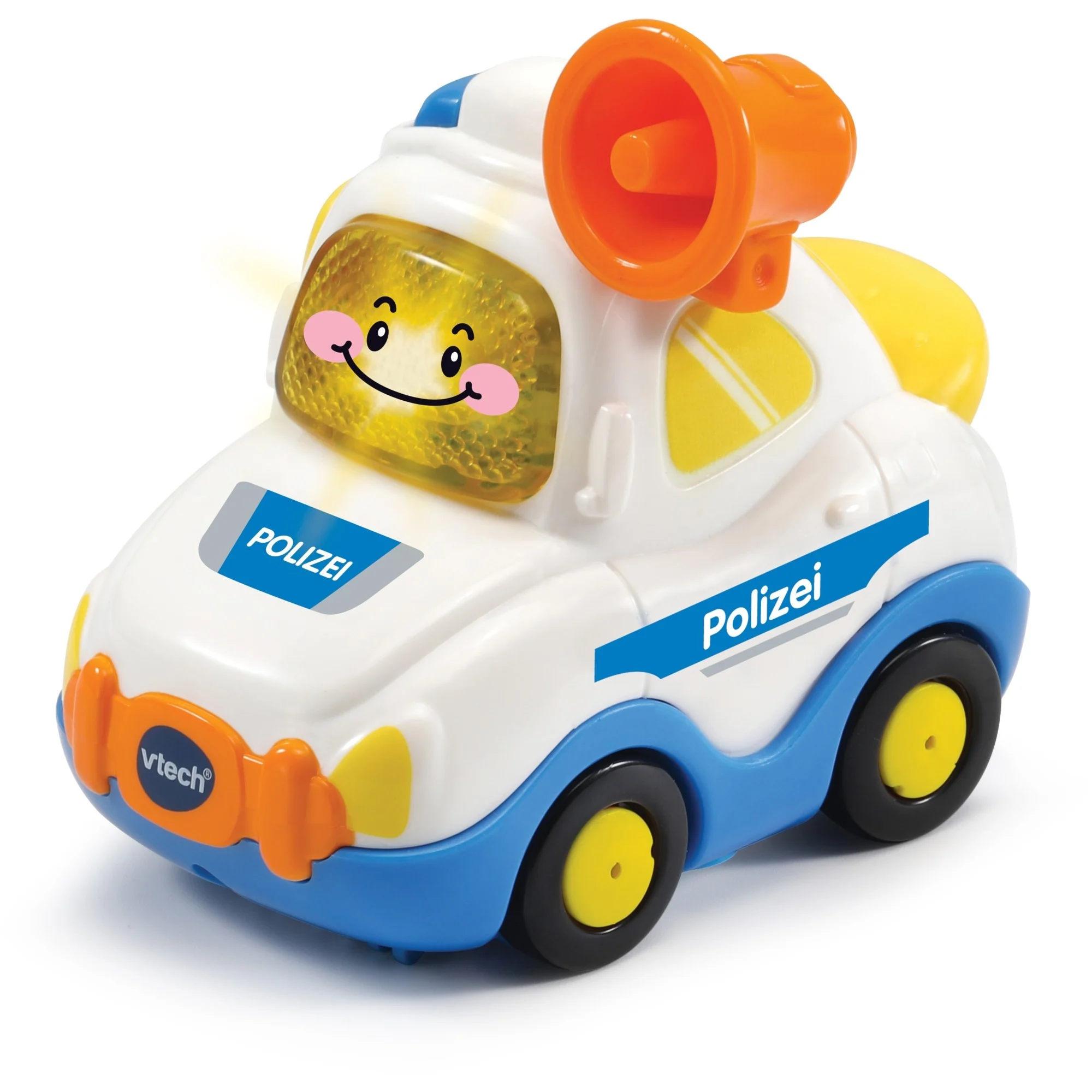 VTech Tut Tut Baby Flitzer Polizeiauto mit leuchtender Taste, fröhlichen Sätzen, 3 Singliedern & 6 Kindermelodien, reagiert auf Radbewegung & magische Sensoren, kindersicheres Batteriefach, ab 12 Monaten,