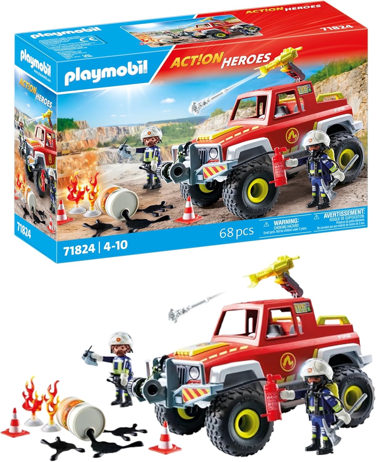 PLAYMOBIL, 71824, Action, Heroes:, Feuerwehrtruck, mit, Figur, &, Ölfass-Einsatz