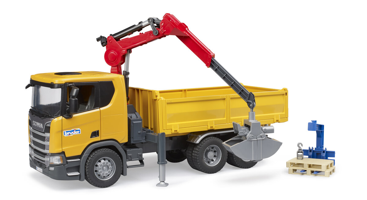 Bruder, 03551, Scania, Super, 560R, Baustellen-Lkw, Mit, Kran, Und, 2, Paletten, Maschine, Rad, Spielzeug