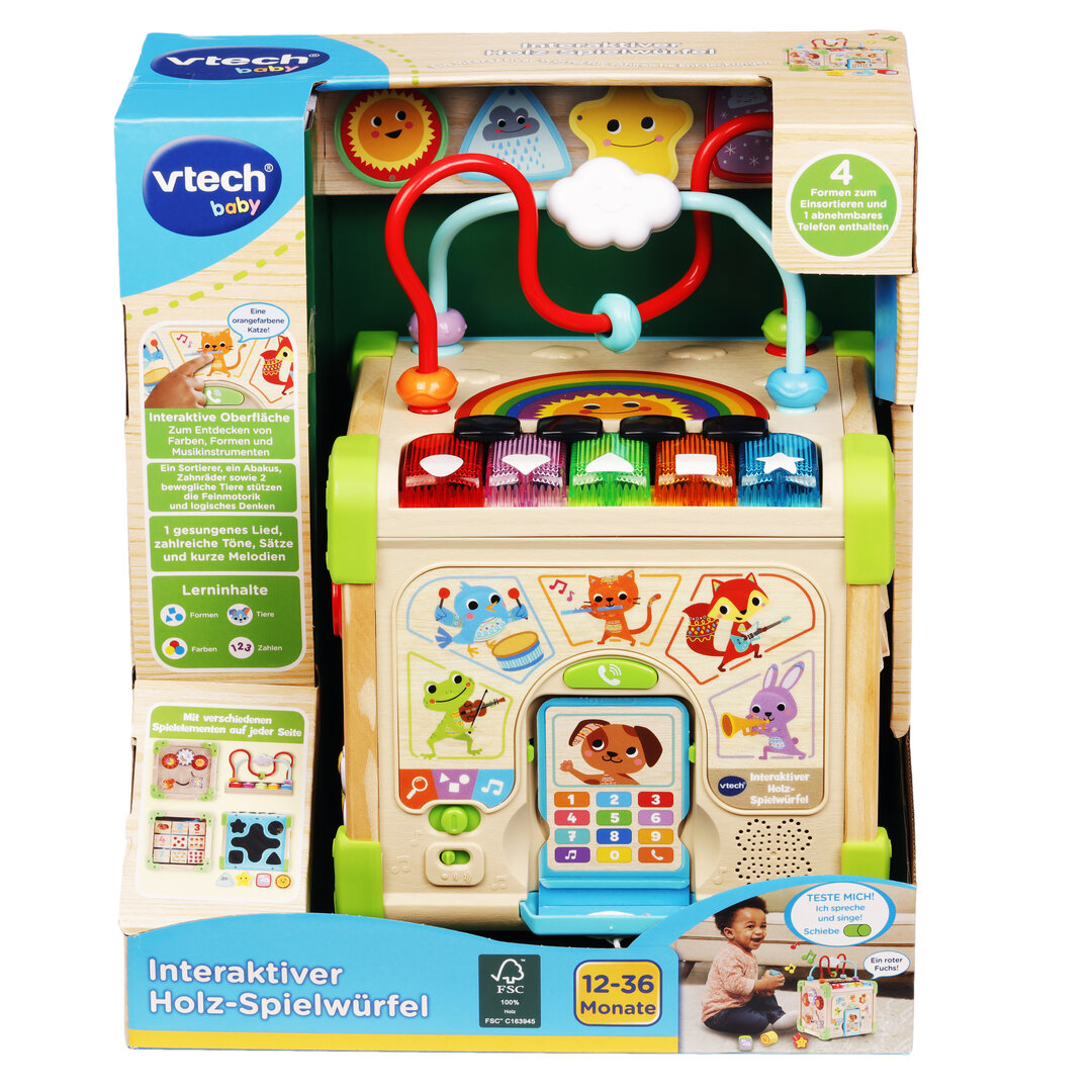 VTech, Interaktiver, Holz-Spielwürfel, 80-617104, Person, Spielzeug