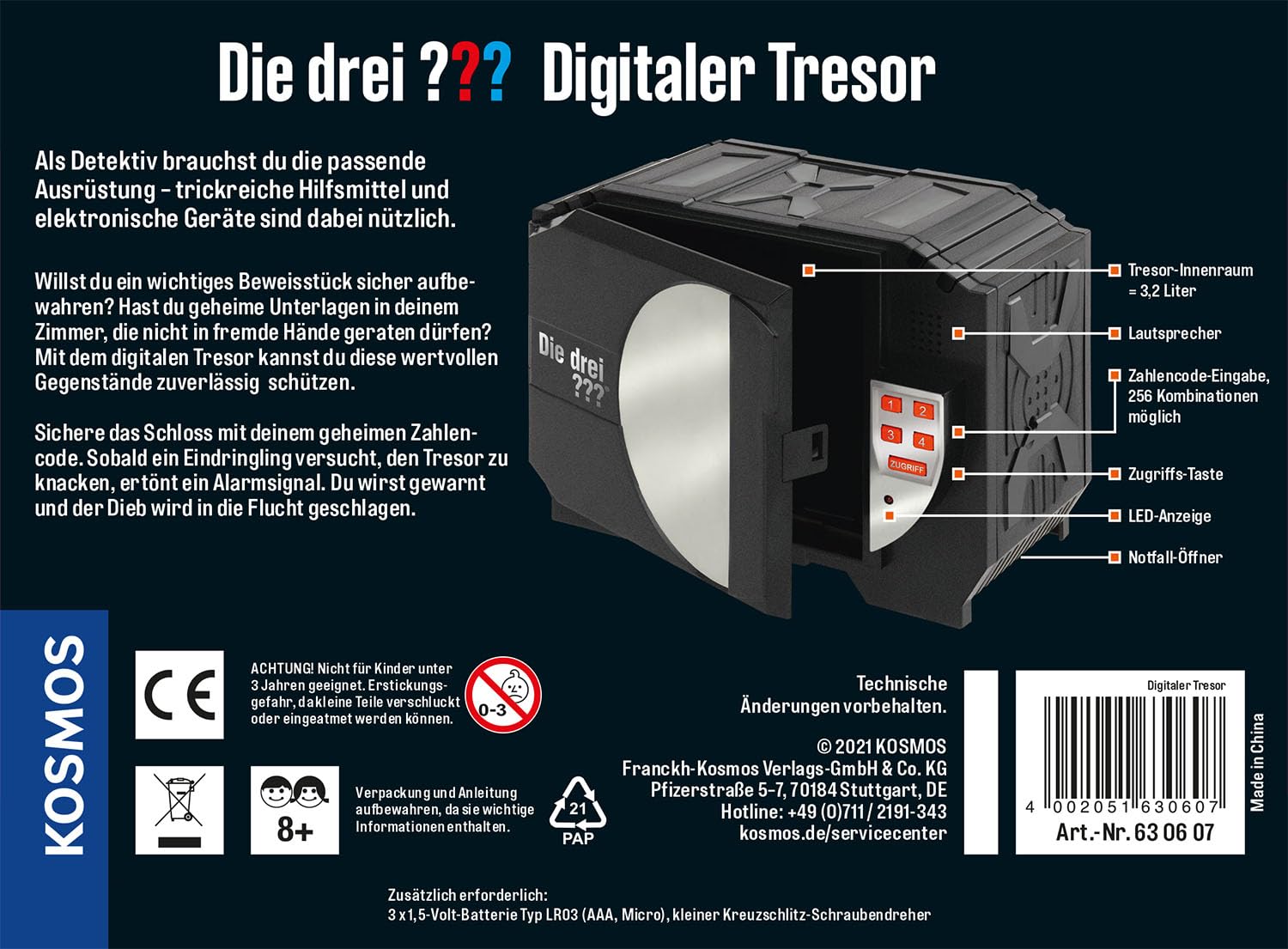 Kosmos Die Drei ??? Digitaler Tresor - Geheimversteck Mit Alarmfunktion Für Kinder Ab 6 Jahren 630607 Computerausrüstung, Elektronik, Hardware, Adapter