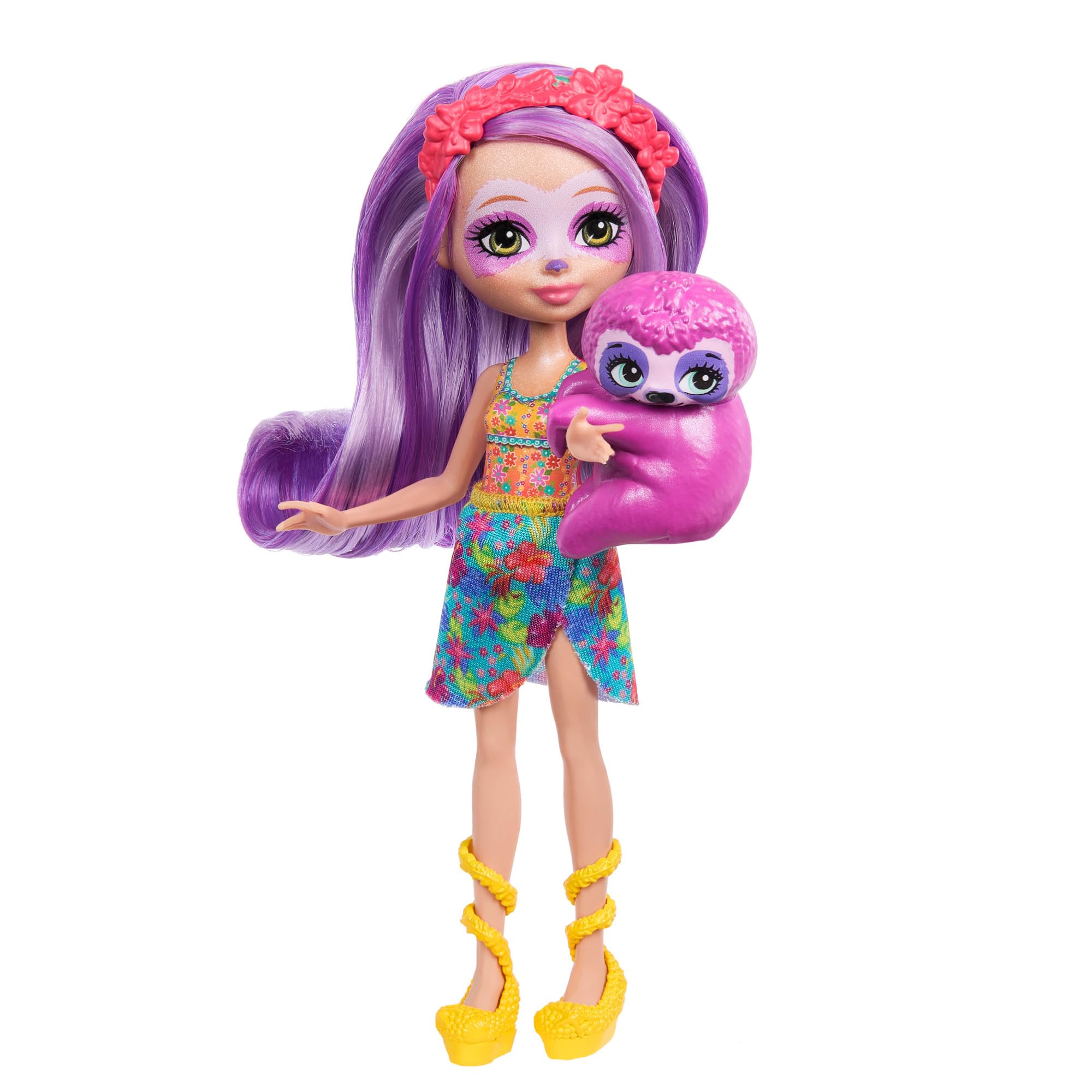 Enchantimals – Sabindra Sloth Puppe mit tierischem Freund Tang, abnehmbar, ab 4 J., Mattel, Enchantimals, Sunshine, Beach, Sabindra, Sloth, Puppe, HRX82