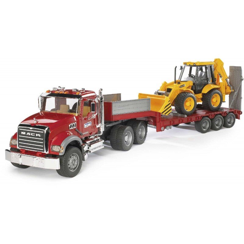 Bruder, 02813, Mack, Granite, Lkw, Mit, Tieflader, +, Jcb, 4Cx, Baggerlader, Transport, Lastwagen, Fahrzeug, Maschine, Rad