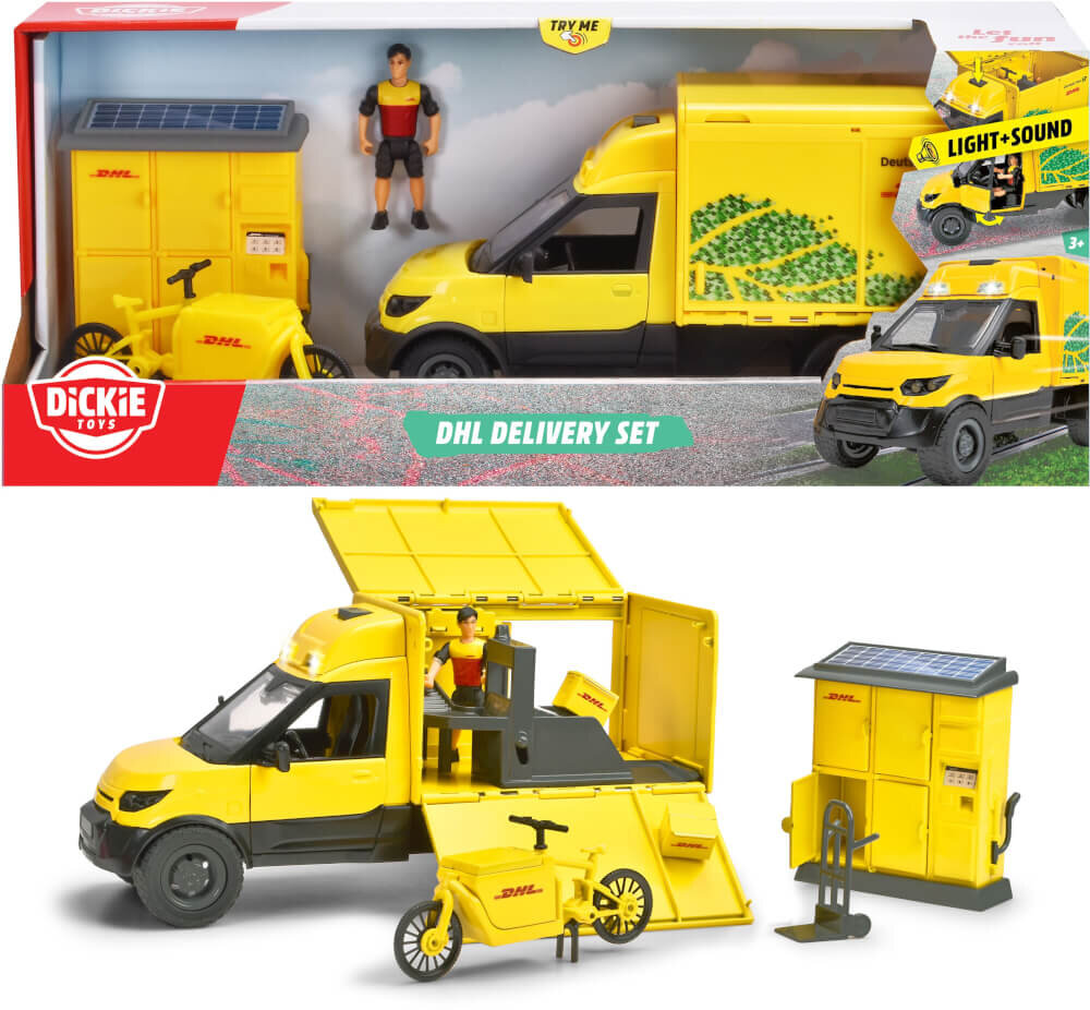 Dickie, Toys, DHL, Delivery, Set, 203747020, Maschine, Rad, Person, Spielzeug