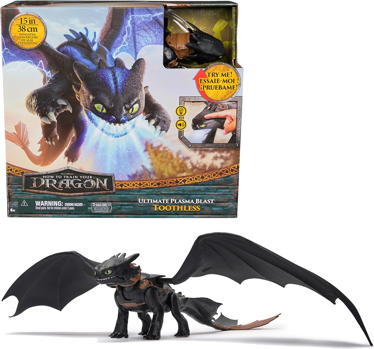 DreamWorks, Plasma, Blast, Ohnezahn, 51cm, lange, Drachenfigur, mit, Licht, &, Sound, 6072541, Verpackung, Zubehör, und, Details, sichtbar