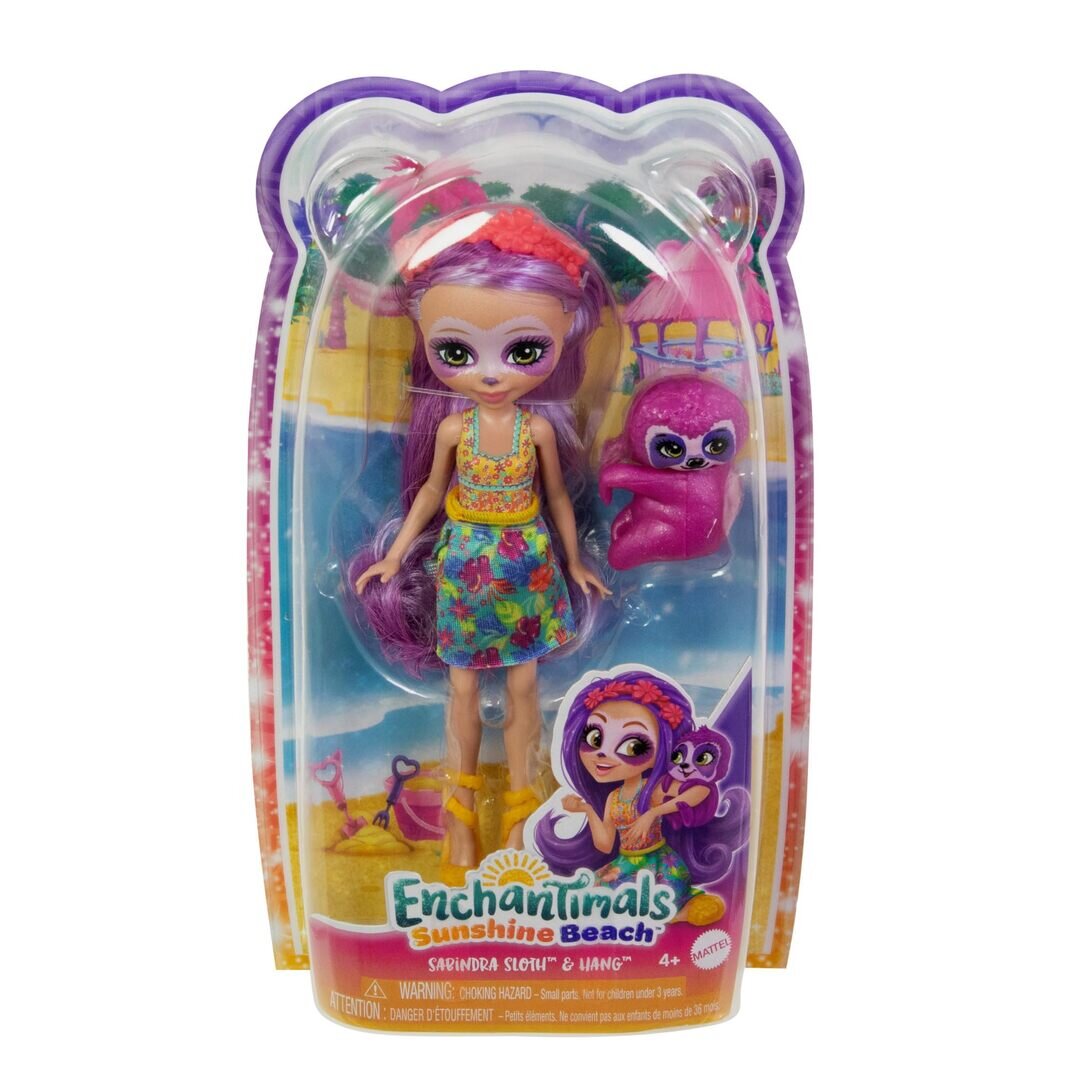 Enchantimals – Sabindra Sloth Puppe mit tierischem Freund Tang, abnehmbar, ab 4 J., Mattel, Enchantimals, Sunshine, Beach, Sabindra, Sloth, Puppe, HRX82
