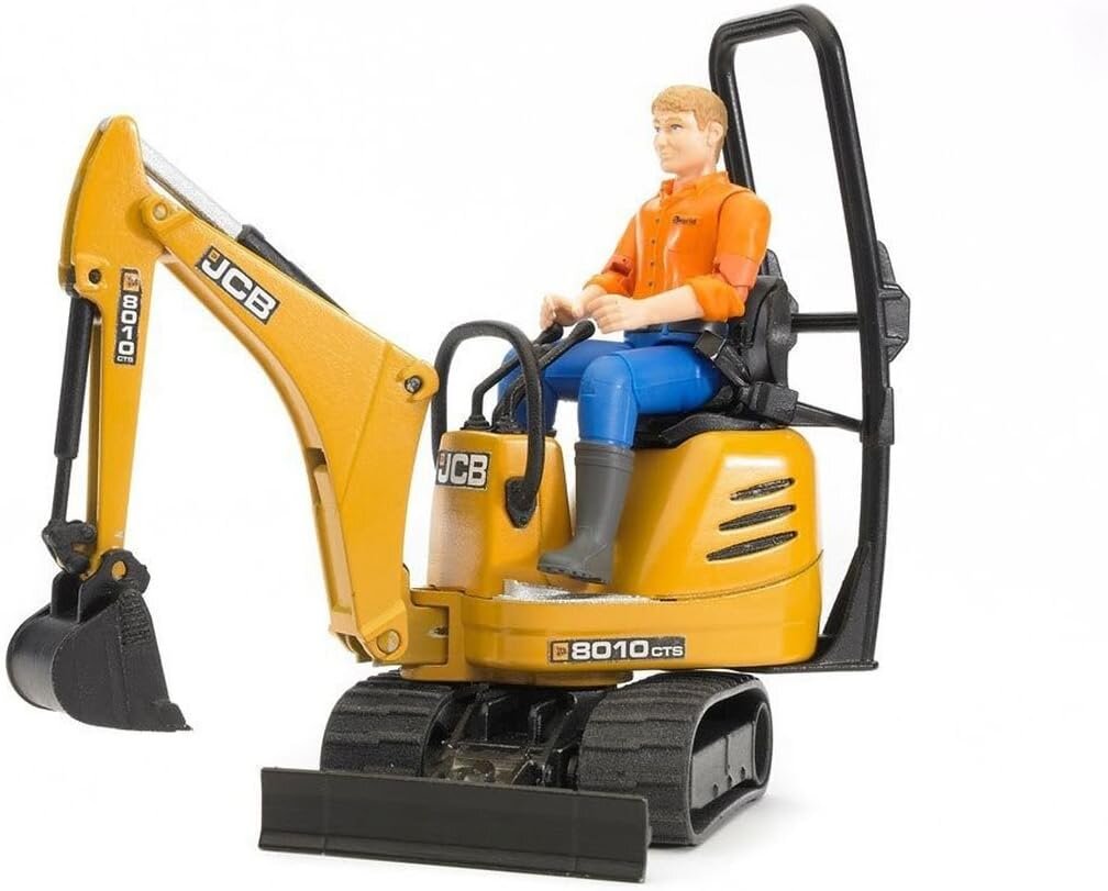 Bruder, 62002, JCB, Mikrobagger, 8010, CTS, und, Bauarbeiter, Person, Schutzhelm, Helm, Maschine, Rasenmäher