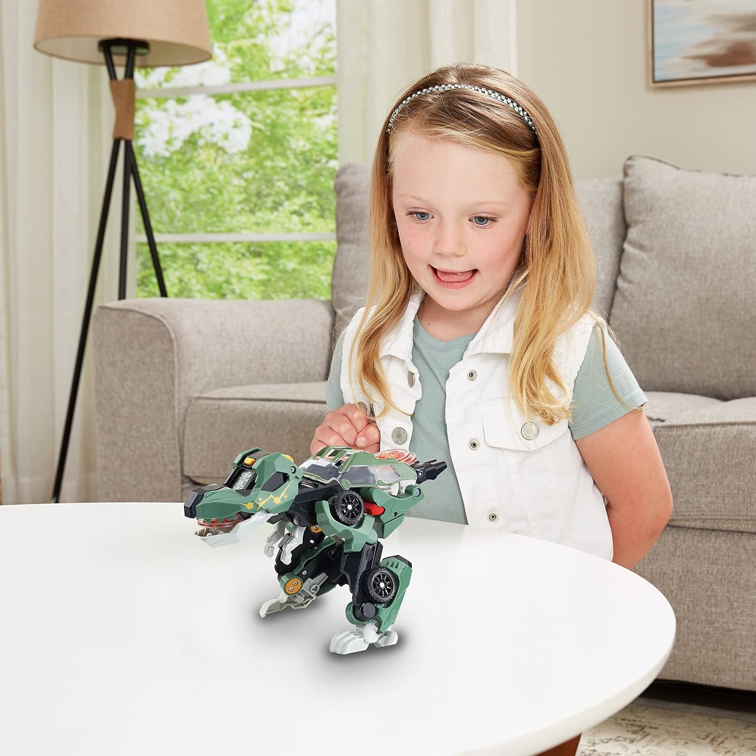 VTech Switch & Go Dinos Launcher-T-Rex aus grünem Kunststoff, verwandelt sich von Dino zu Fahrzeug, LCD-Effekte, 3 Launch Discs, Sound & Modus-Sätze, kindersicheres Batteriefach, ab 3 J., Junge, Kind, Männlich, Person, Junge, Kind, Männlich, Person