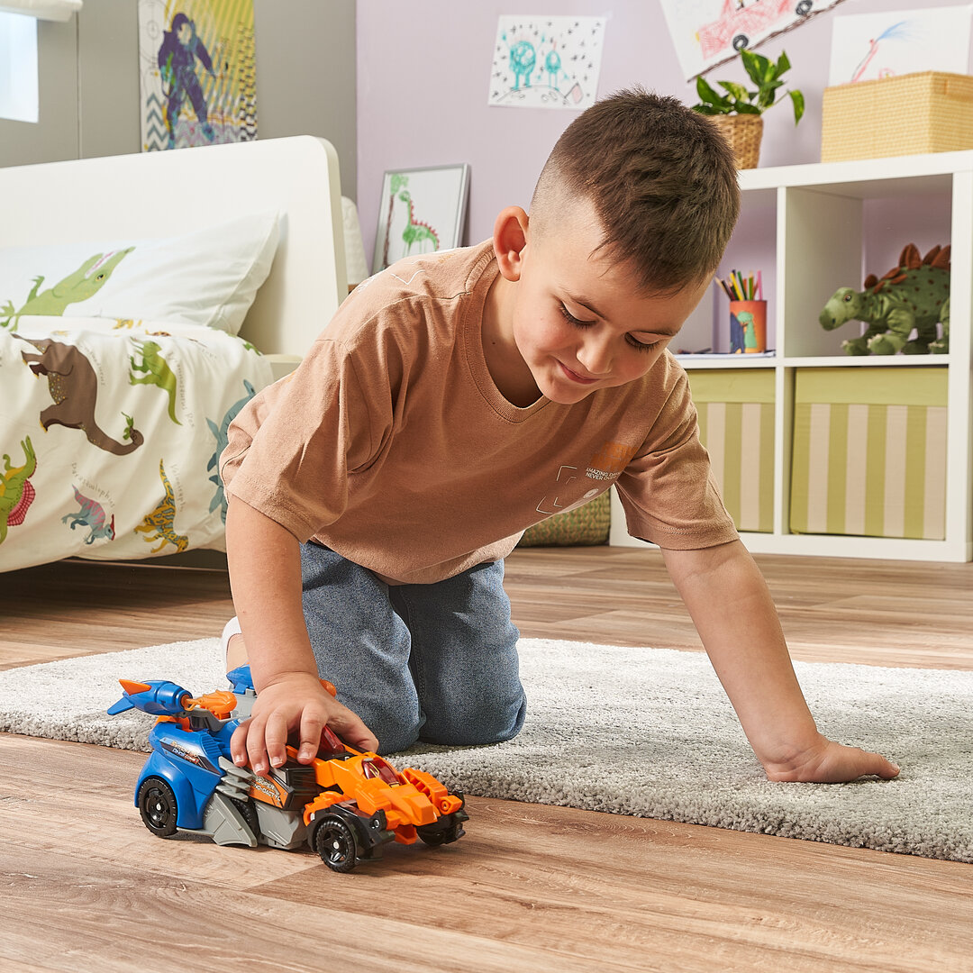 VTech Switch & Go Dinos 2-in-1 Spinosaurus & Pterodaktylus Kunststoff-Spielzeug ca. 35cm, Dino- und Fahrzeugmodus mit LED-Soundeffekten, Feuer-Launcher, Lautstärkeregler, kindersicher ab 3 J., Junge, Kind, Männlich, Person