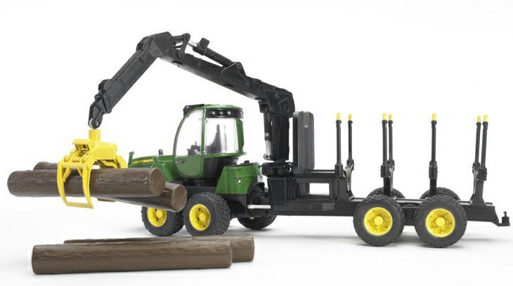 Bruder, 02133, John, Deere, 1210E, Rückezug, Mit, 4, Baumstämmen, Und, Holzgreifer, Maschine, Bulldozer