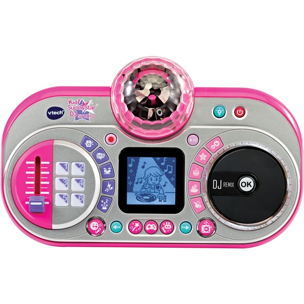 VTech Kidi Super Star DJ Studio mit Mikrofon, Jog-Wheel, 12 Songs, Aufnahme & Effekten, Disco-Licht, höhenverstellbarer Standfuß 65 135 cm, 4 Spiele, kindersicheres Batteriefach 4xAA, ab 6 Jahren,