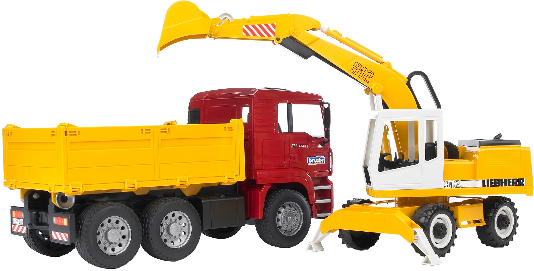 Bruder, 02751, MAN, TGA, Kipper, und, Liebherr, Schaufelbagger, Planierraupe, Maschine, Planierraupe, Maschine, Planierraupe, Maschine